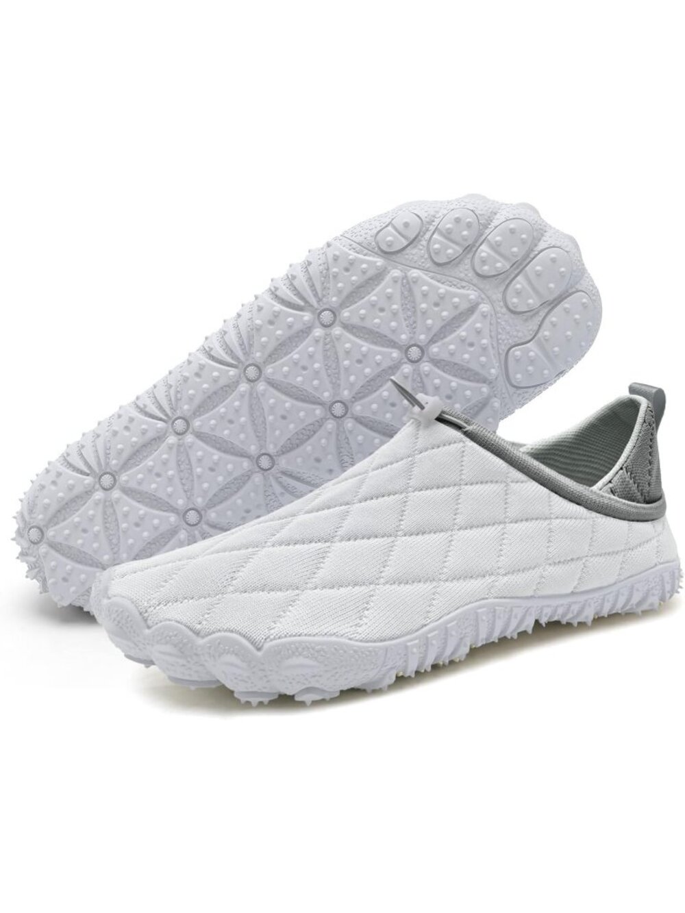 👑Men's White/Grey Knit Pull on Comfortable Wide Toe Adjustable  Non Slip Shoes